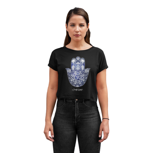 Cropped T-Shirt (for Women) | Hamsa Om Balance