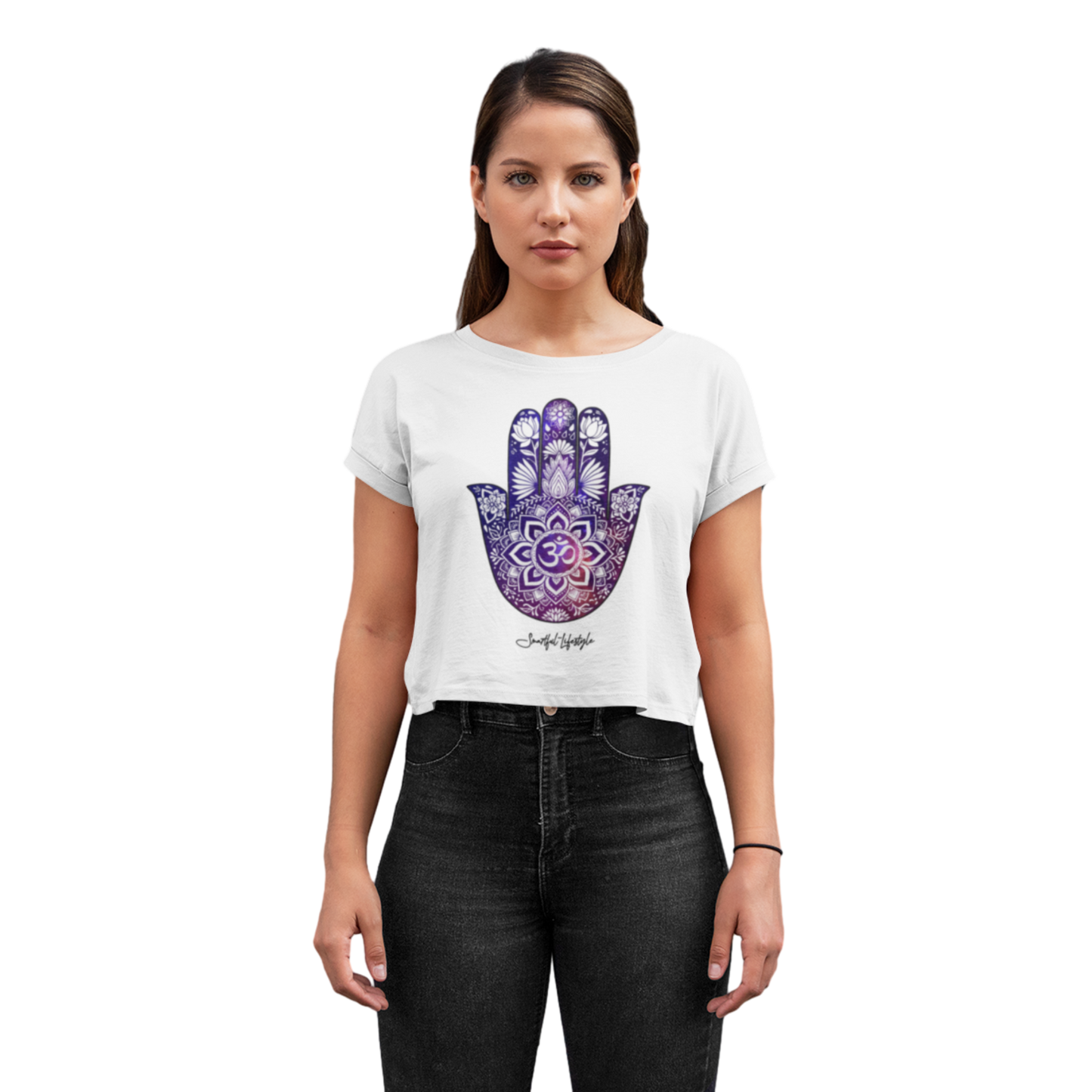 Cropped T-Shirt (for Women) | Sacred Hamsa Om ☆