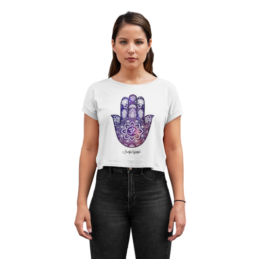 Cropped T-Shirt (for Women) | Sacred Hamsa Om ☆