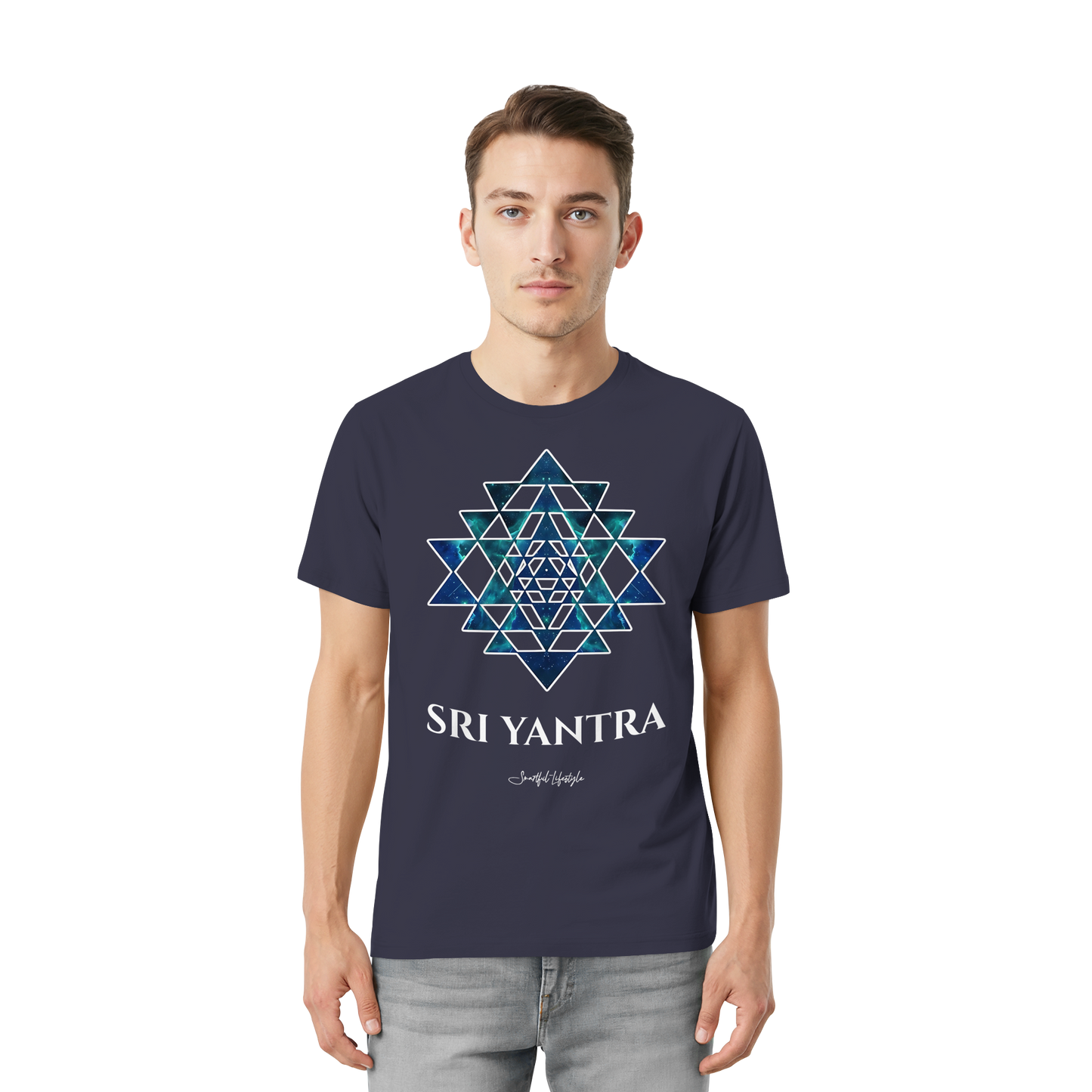 Stretch T-Shirt | Sri Yantra – Cosmic Blue ☆