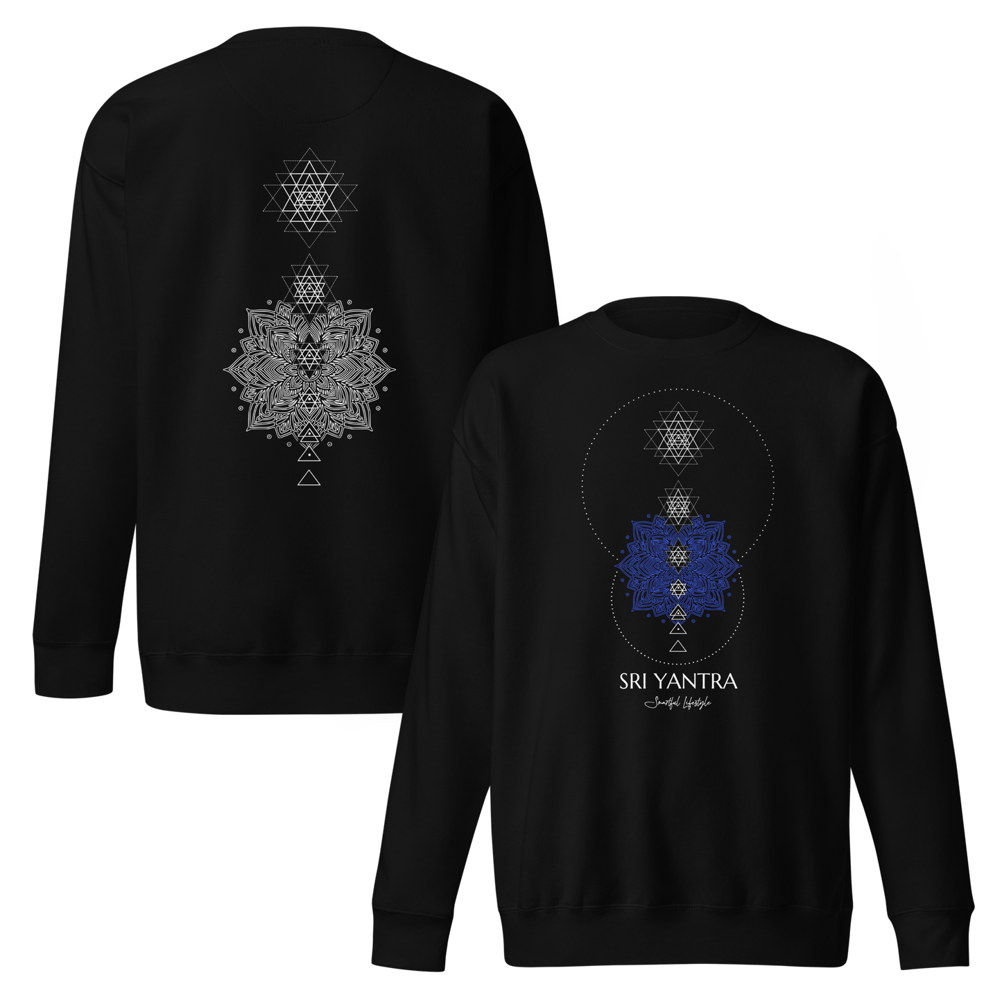 Premium Sweatshirt | Sri Yantra – Bewusstsein erschafft Realität Blau