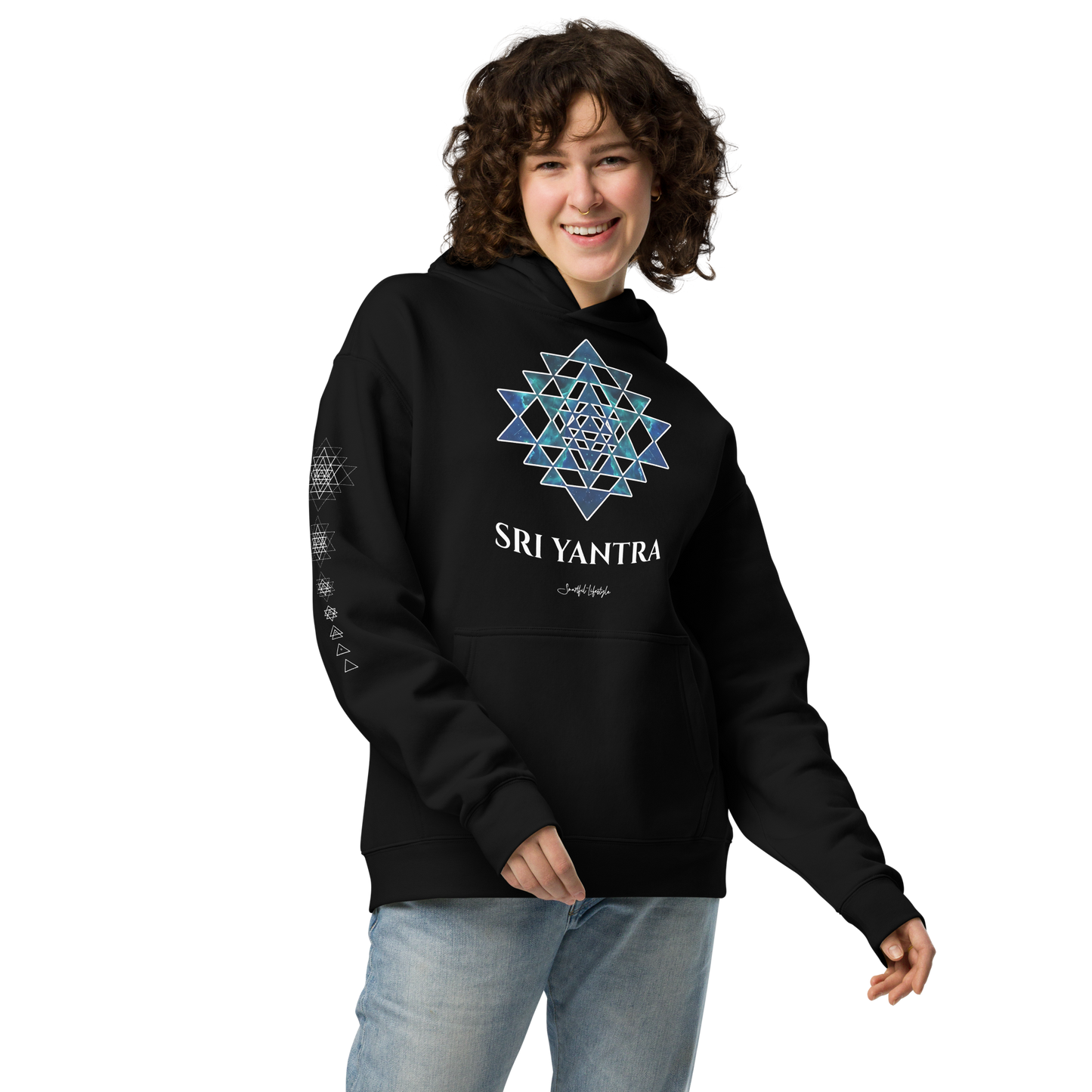 Oversized Cotton Hoodie | Sri Yantra - Cosmic Blue ☆